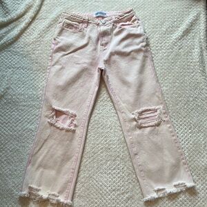 Big Water Blue Sky - Cropped Distressed Pink Denim